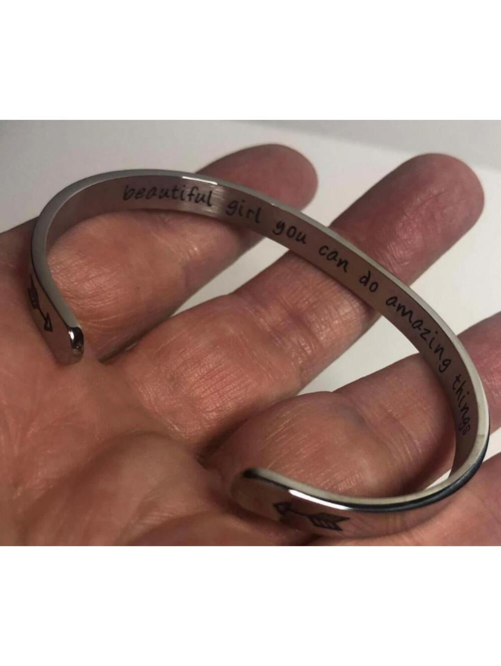 1207 Joycuff hidden message silver tone "you can do amazing things" bracelet 7"